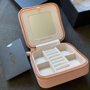 Wolf travel zip jewelry case, rose quartz